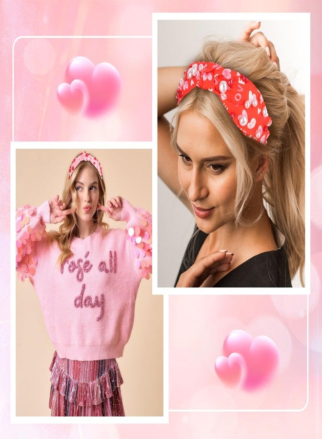 CAVETEE Knotted Heart Headbands，2Pcs Valentine's Day Headbands for Women Heart Love Holiday Hair Accessory for Women & Girls (Pink&Red, onesize) - Image 4